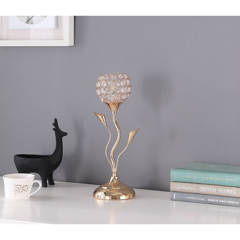 14" Glam Rose Gold and Bling Flower Metal Table Lamp - Small