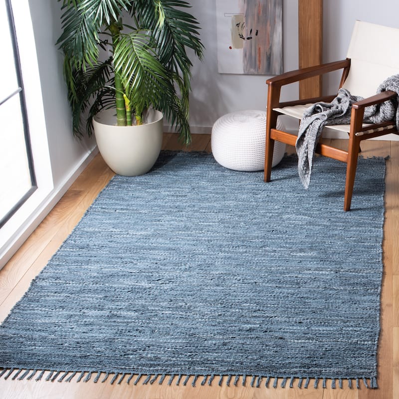 SAFAVIEH Vintage Leather Cindie Flatweave Rug with Fringe - 3' x 5' - Blue/Grey