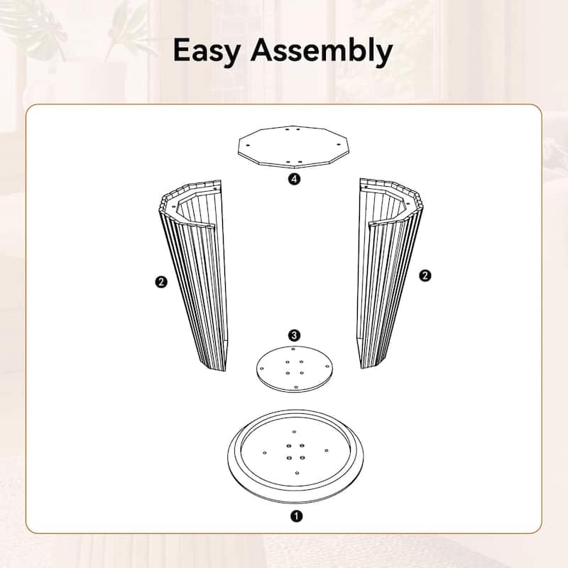 19-inch Solid Wood Small Round Pedestal Side/End/Bedside Table with Fluted Base
