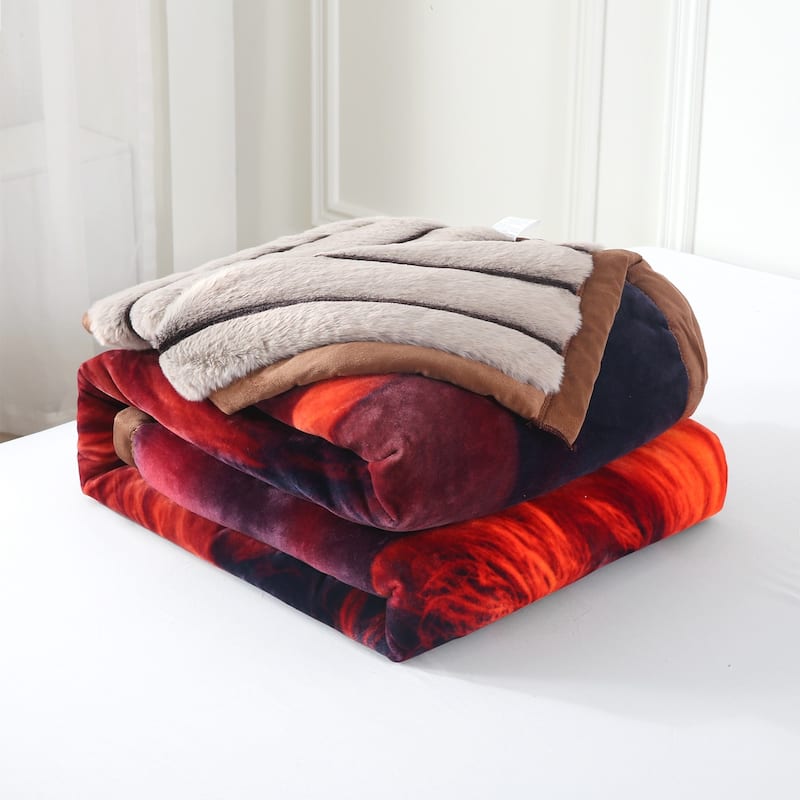 Warm Fleece Blanket Striped Fluffy Plush Bed Blanket 85"x93", 9lbs
