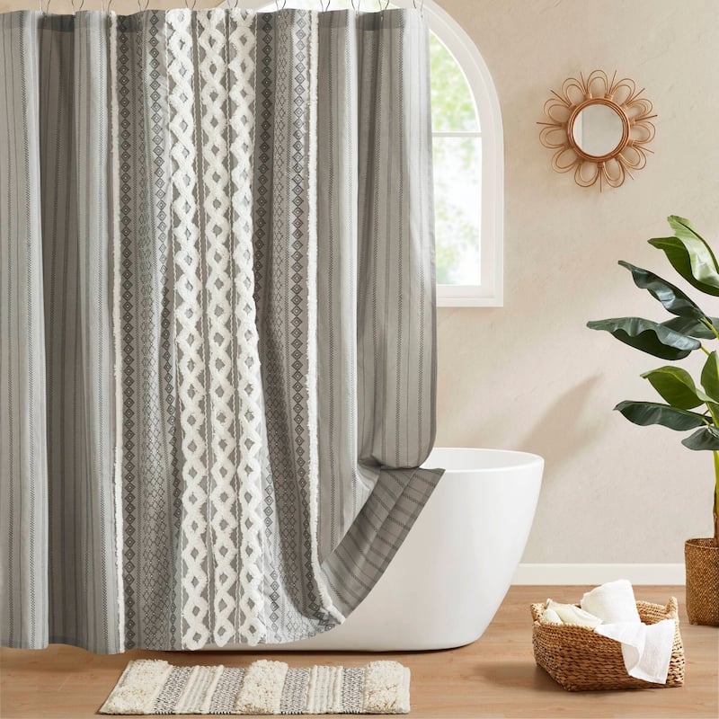 INK+IVY Imani Cotton Printed Shower Curtain with Chenille - Gray