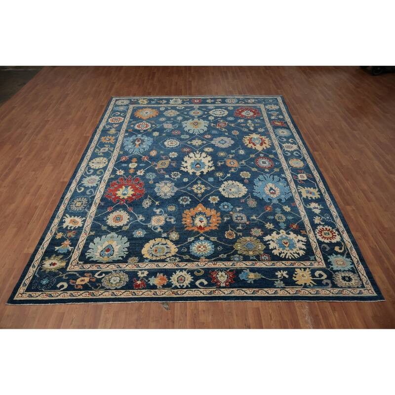 Hand Knotted Oriental 100% Wool Carpet Traditional All-Over Navy Blue & Blues Ziegler Area Rug - 12' 4'' X 8' 10''