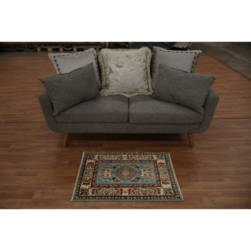 Hand Knotted Oriental 100% Wool Carpet Traditional All-Over Navy Blue & Blues Kazak Area Rug - 2' 10'' X 2' 0''