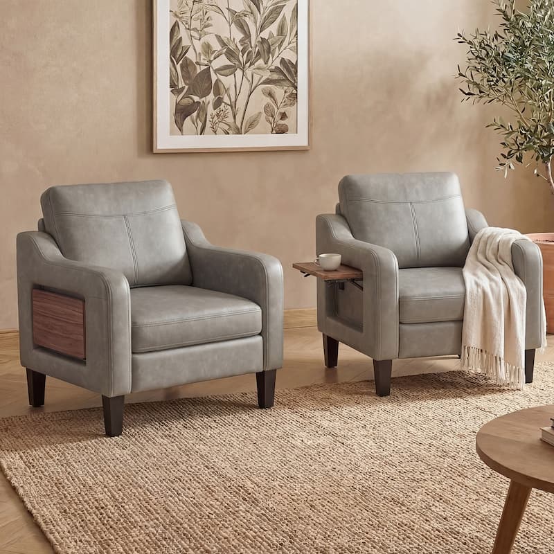 Modern Accent Chair with Wooden Armrest Comfortable Single Sofa Armchair for Living Room Bedroom Reading