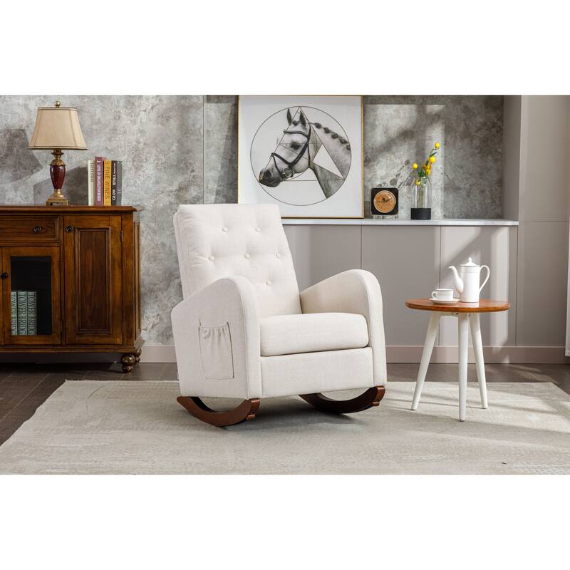 High Back Rocking Chair,Comfortable Rocker Fabric Padded Seat,High Back Armchair