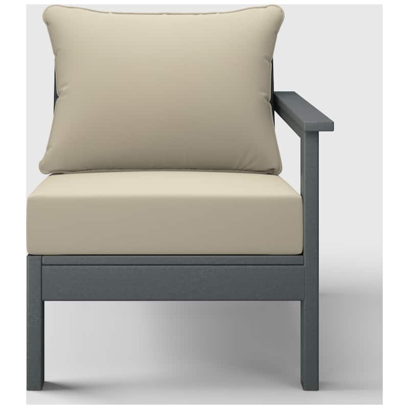Birchwood All Weather HDPE Outdoor Patio Deep Seating Gray Right Arm Facing Chair With Cushions (1-Piece)