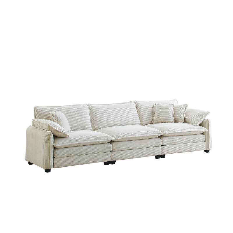 Ergonomic 3-Seater Corduroy Sofa Set with Throw Pillows