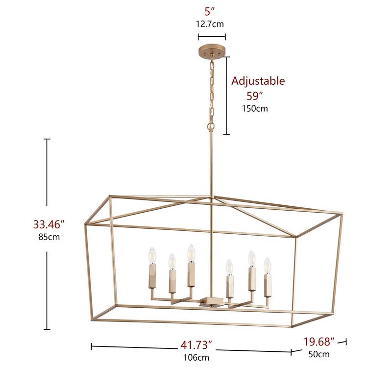 Farmhouse Rectangle 6-Light Kitchen Island Chandelier Over Table