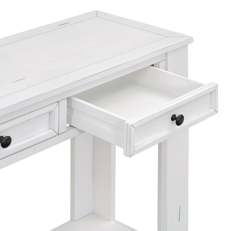 Antique White Console Table 4 Drawers Sofa Side Table w/ Storage Shelf