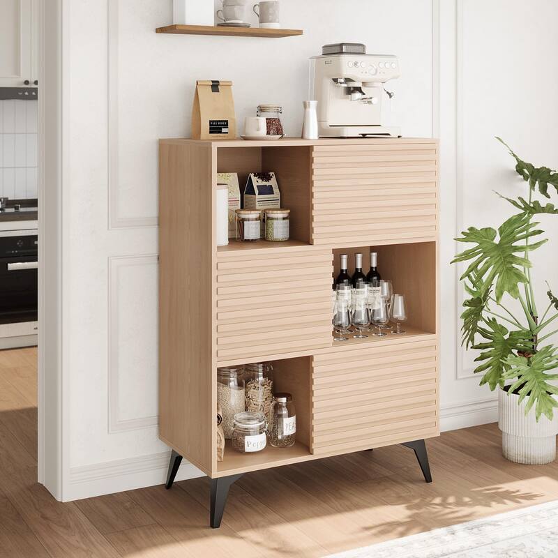 Render 3-Tier Display Cabinet - Walnut Storage Stand for Retail, Living Room & Entryway - Yellow