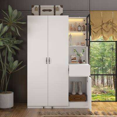 Spacious Closet Organizer with Adjustable Shelves, Glass Door Wardrobe