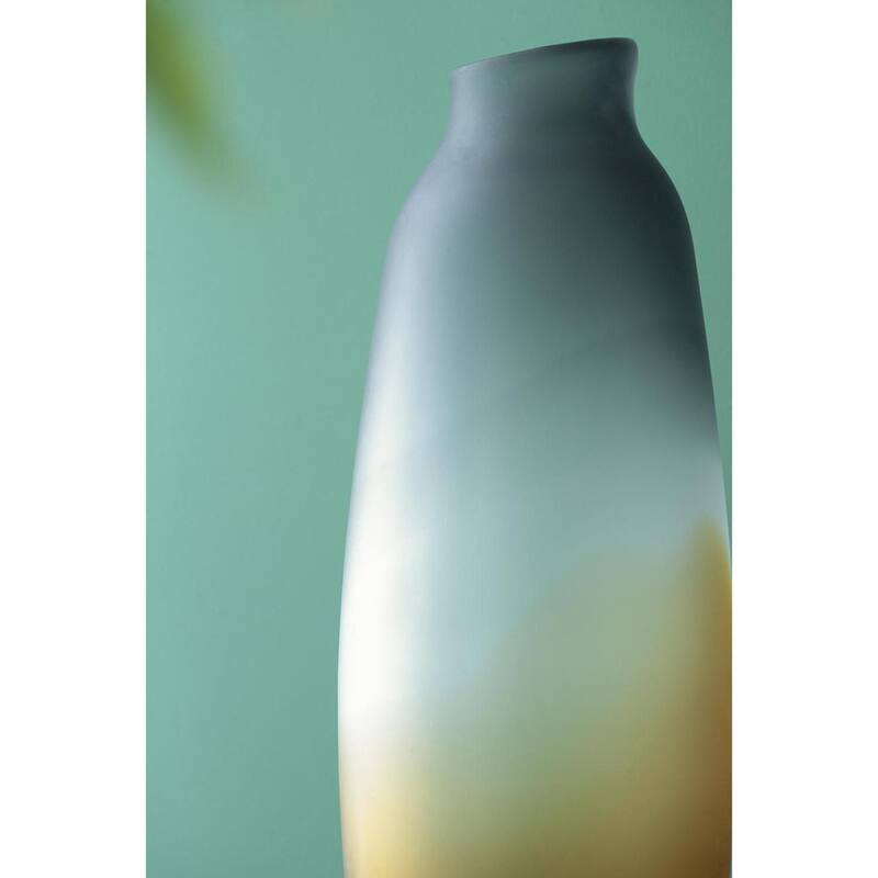 17" Charcoal And Orange Ombre Glass Table Vase - 6.70