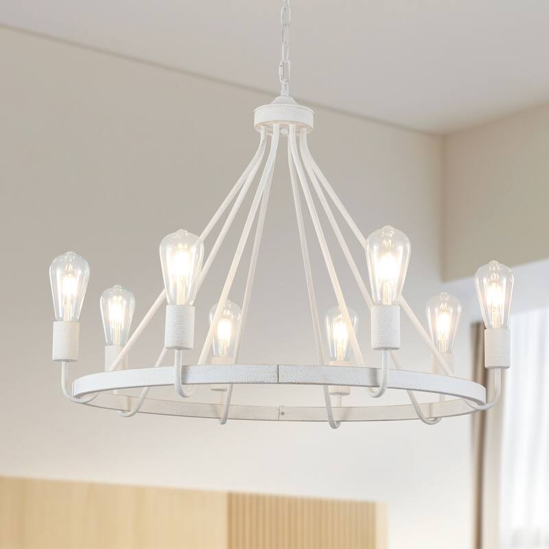 8-Light Candlestick Circle Wagon Wheel Foyer Chandelier Linear Island Chandelier Lighting for Dining Room