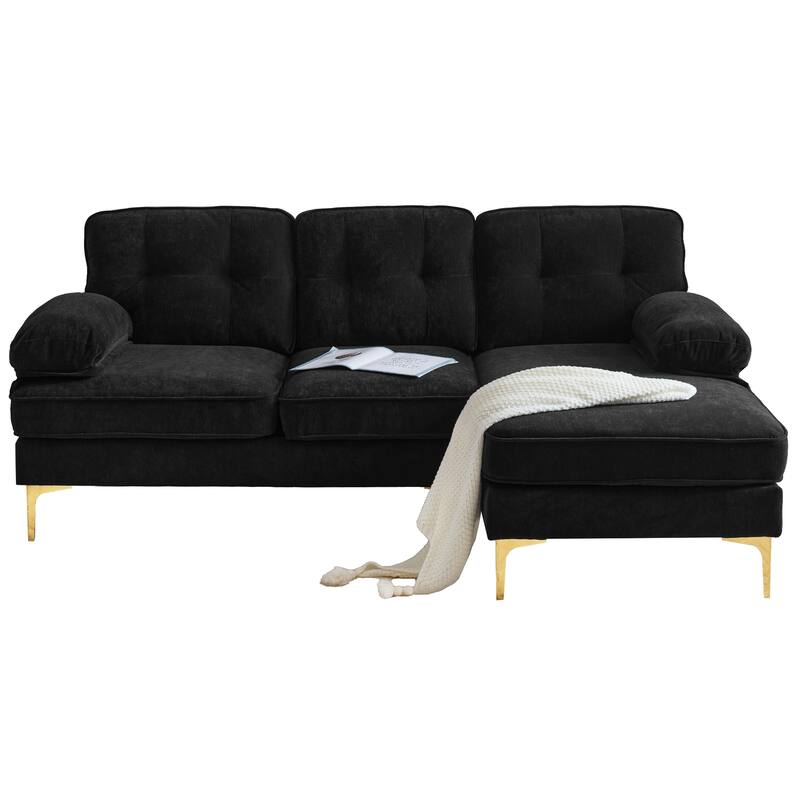 Modern Velvet L-Shaped Sectional Sofa with Metal Legs and Wide Backrest for Living Room Bedroom