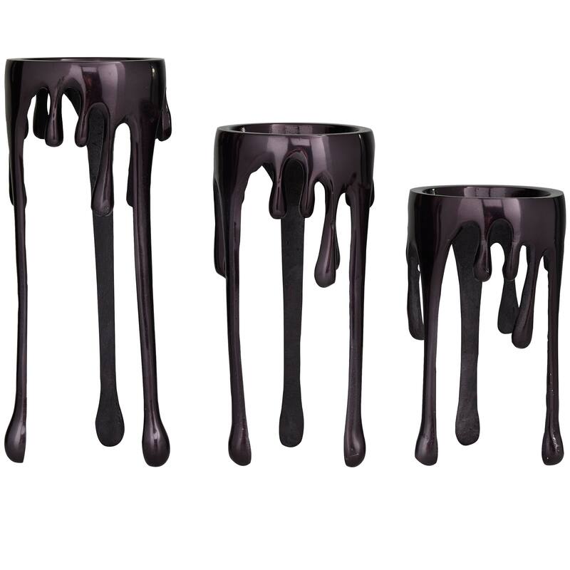 Melting Dripping Wax Metal Contemporary Candle Holders - S/3 12", 10", 8"H