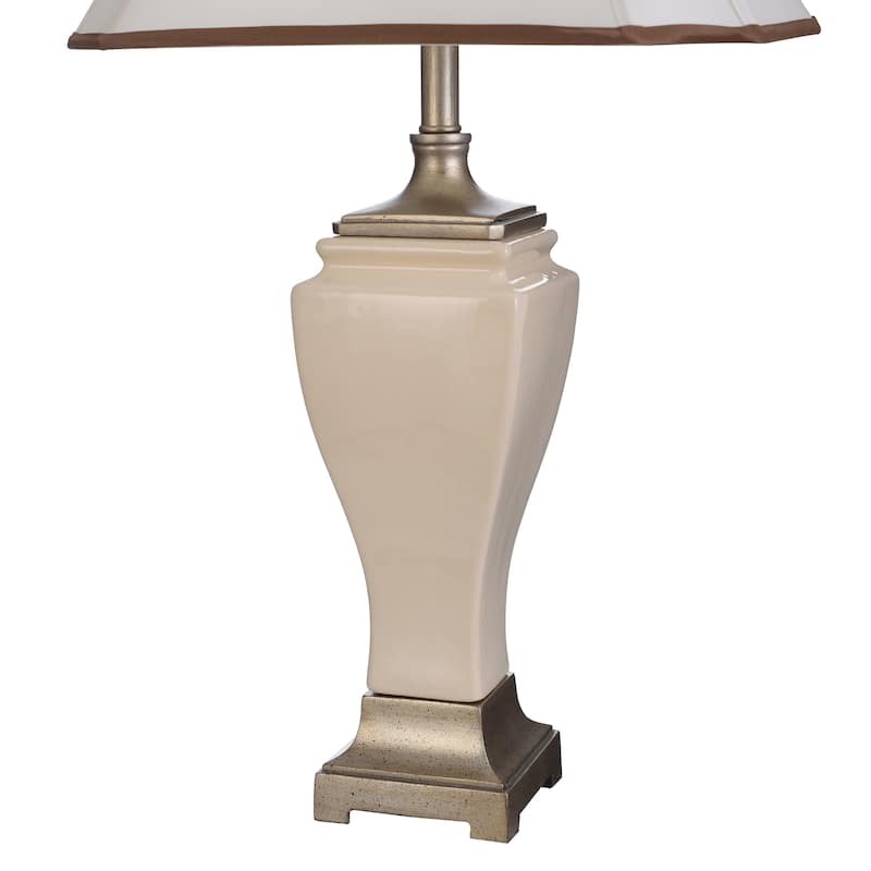 StyleCraft Cream Crackle Table Lamp - Off-White Silk Shade