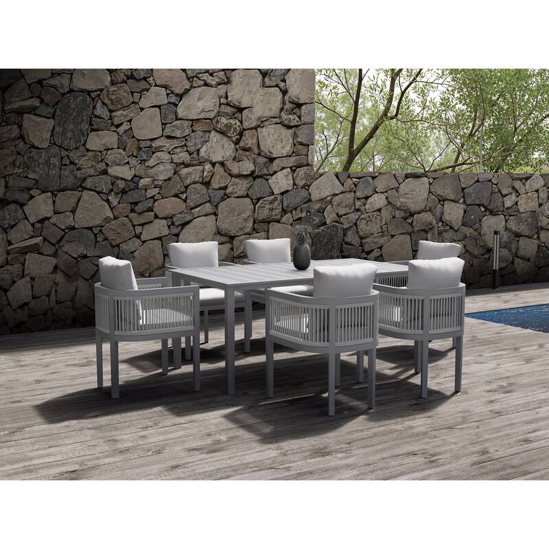 7-Piece Outdoor Patio Dining Set with Gray Cushions