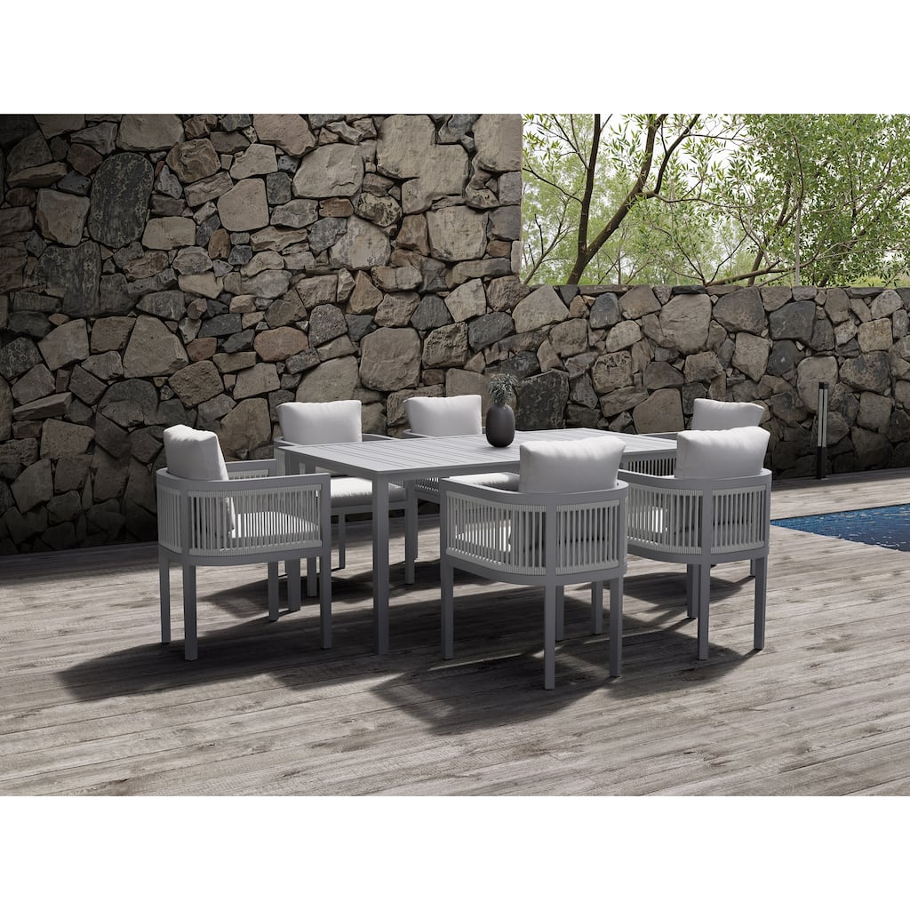 7-Piece Outdoor Patio Dining Set with Gray Cushions