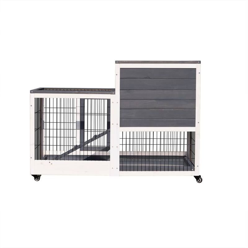 Removable wooden outdoor rabbit hutch with Wheels, Ramp