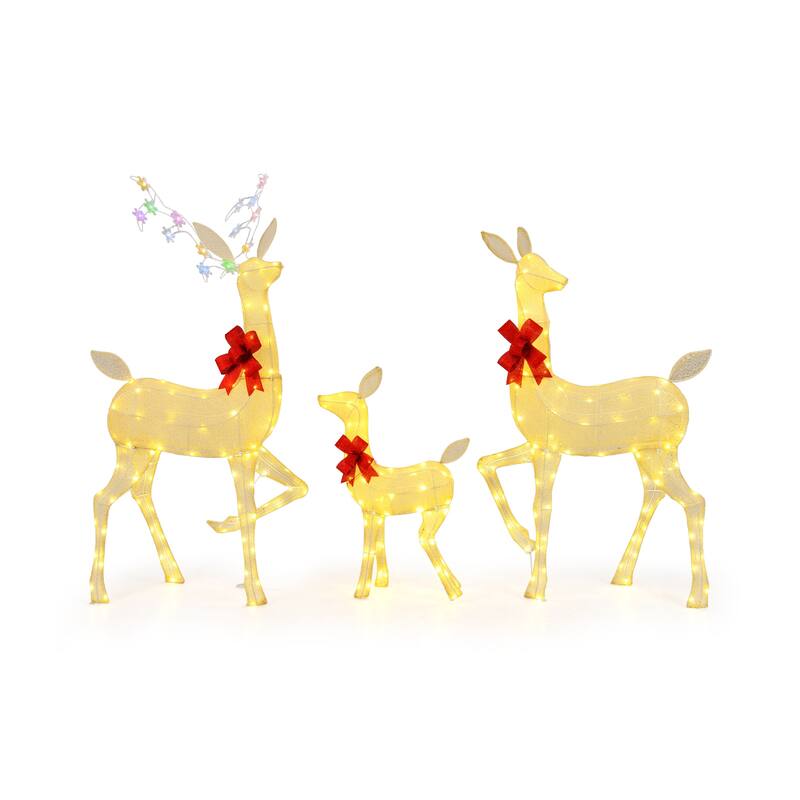Lighted 3 Piece Christmas Deer Family Set with 221 LED Lights for Indoor and Outdoor Decor - Brown