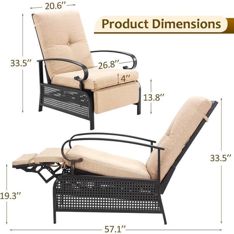 AECOJOY Outdoor Adjustable Cushioned Metal Patio Recliner Lounge Chair (Set of 2)