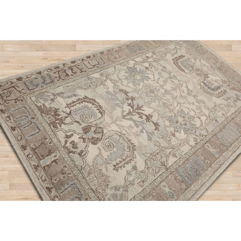 5'x8' Beige Hand-Hooked Transitional Area Rug Arts & Crafts Wool Design