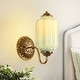 preview thumbnail 3 of 23, 1-Light Vintage Aged Antique Brass Finish Lantern Shaped Wall Light with Milk/Green Glass for Bedroom, Hallways Green/Gold