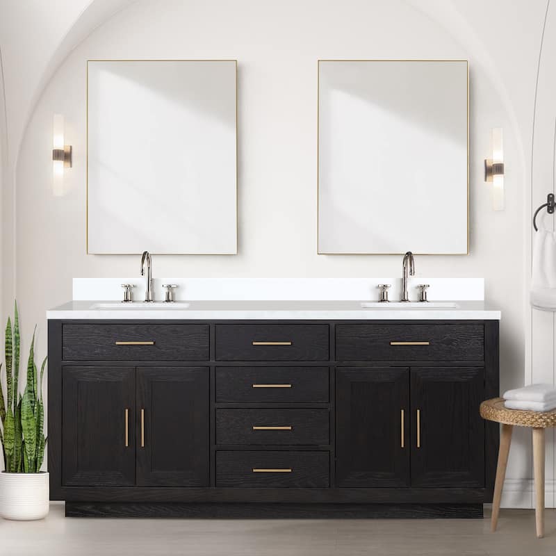 Abbey 60 in W x 22 in D Black Oak Double Bath Vanity and White Quartz Top