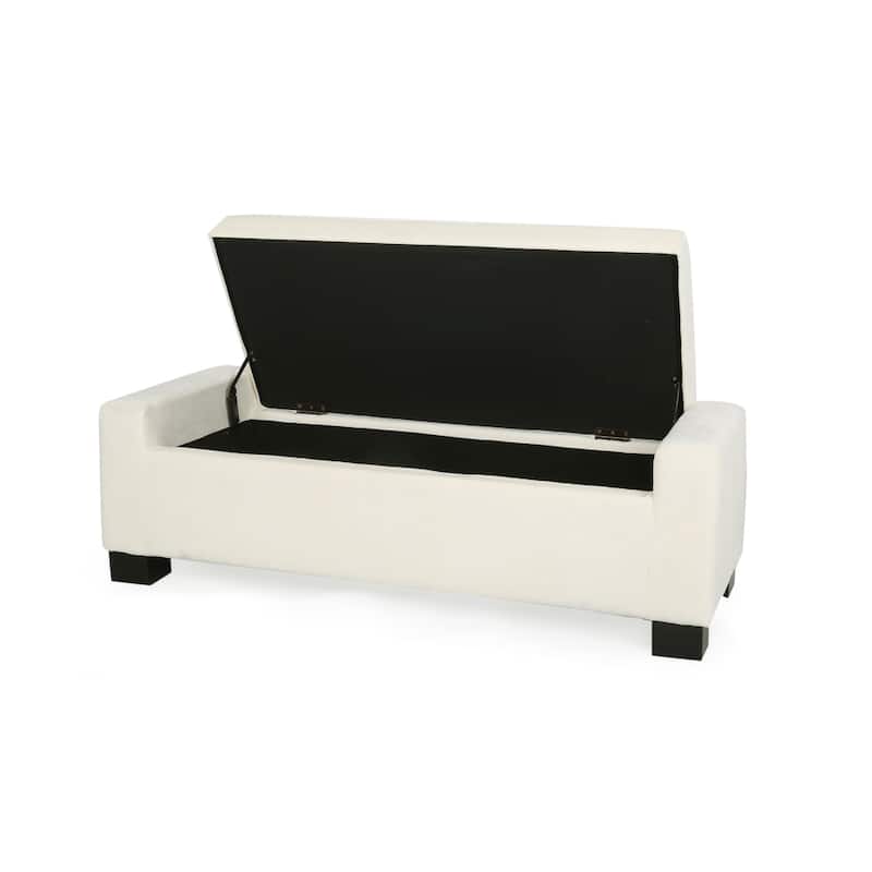 Kera Storage Ottoman Bench, Classic White Fabric, Lift Top, 50 Inch