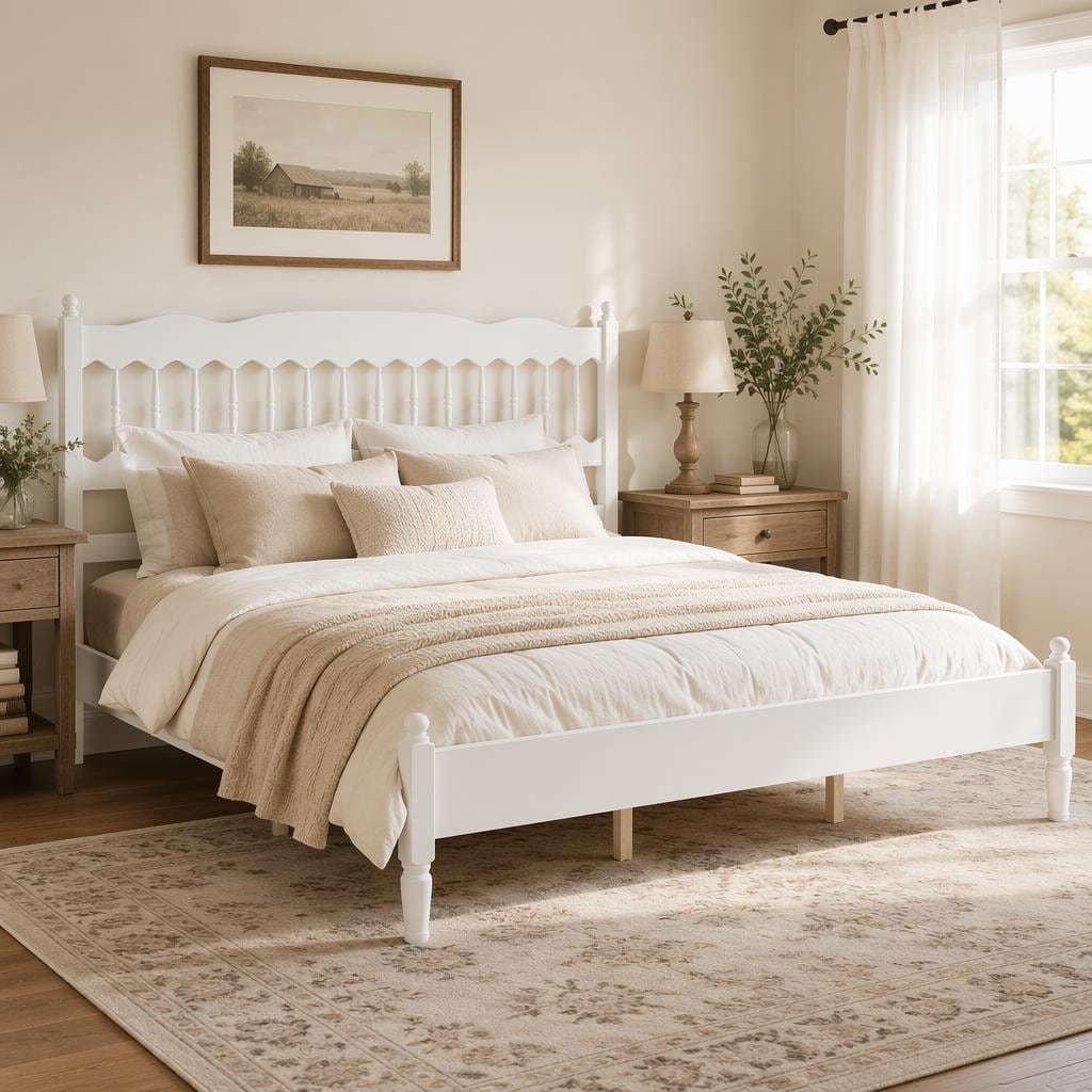 Classic Wooden Platform Bed Frame with Spindle Headboard by Harper&Bright Designs