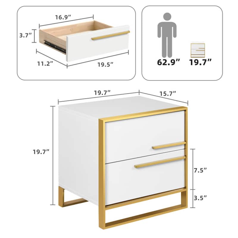 Modern 15.7'' Wide Nightstand 2 - Drawer Nightstand in White/Black