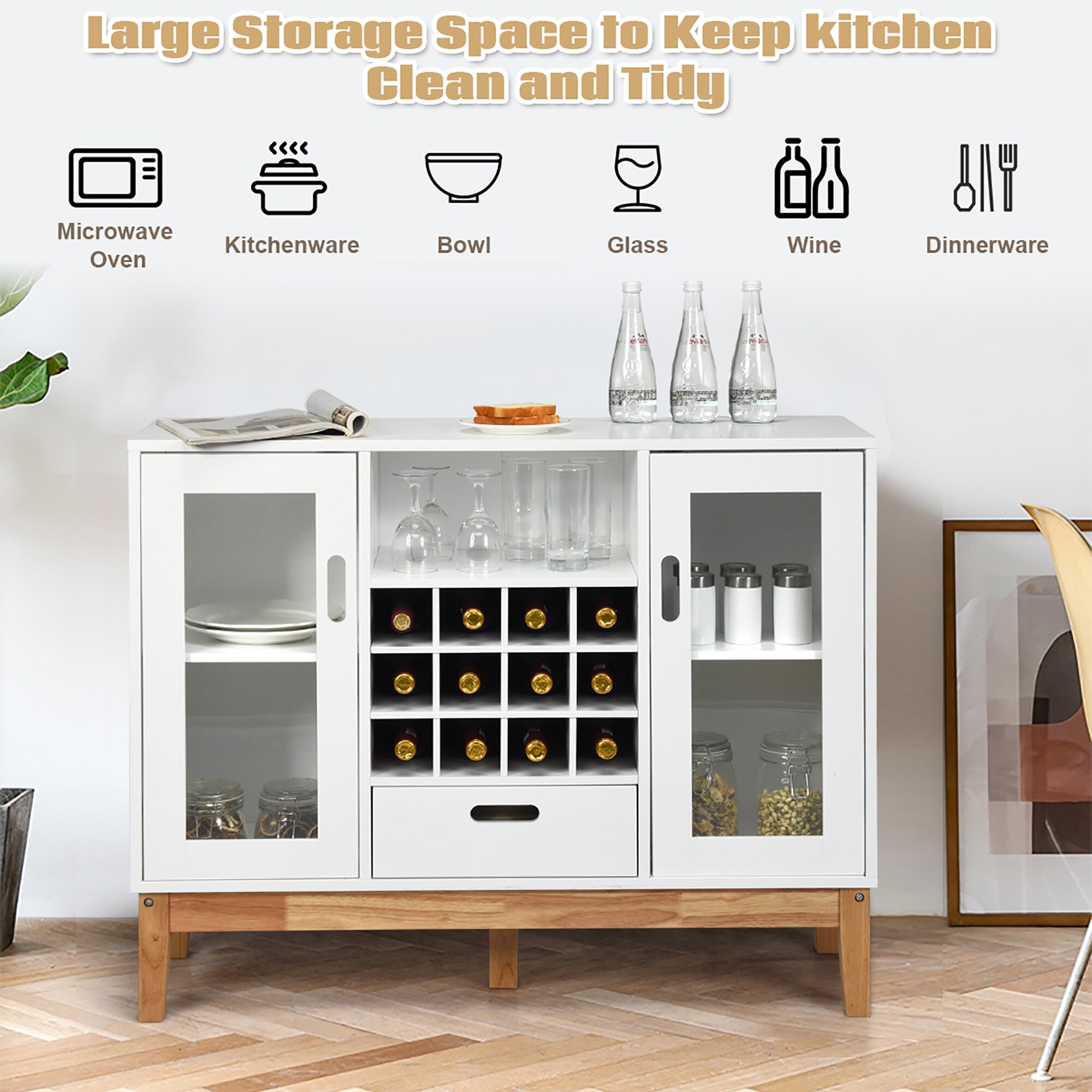 Shop Costway Wood Wine Storage Cabinet W Wine Rack Drawer See Description Overstock 31506846