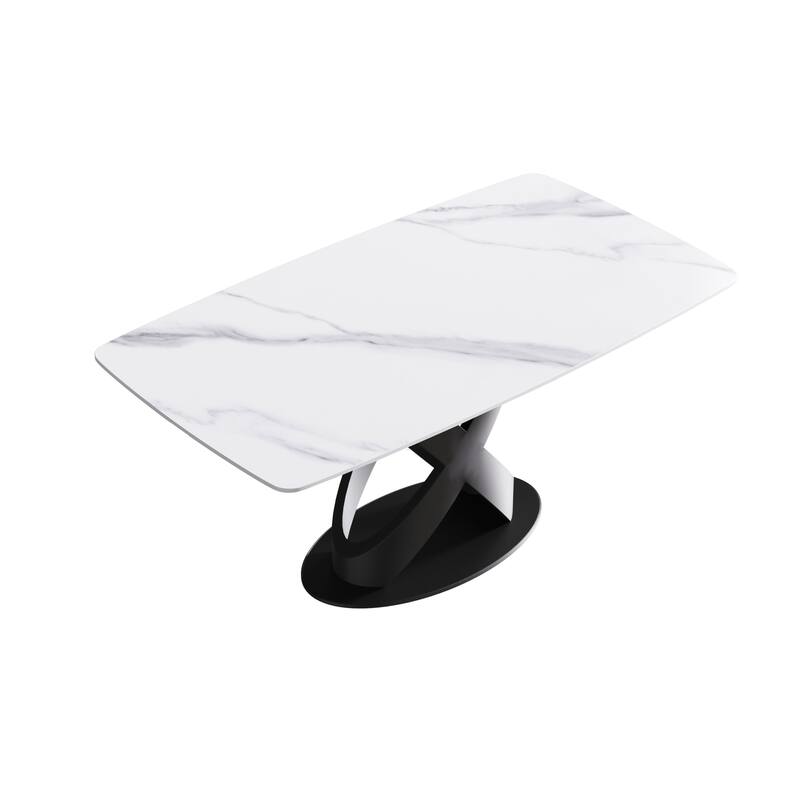 63" Rectangular Sintered Stone Dining Table for 4-6,Solid Black Carbon Steel Base