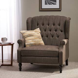 Brown Oversized Wingback Push-Back Recliner with Footrest, Tufted Back, Nailheads