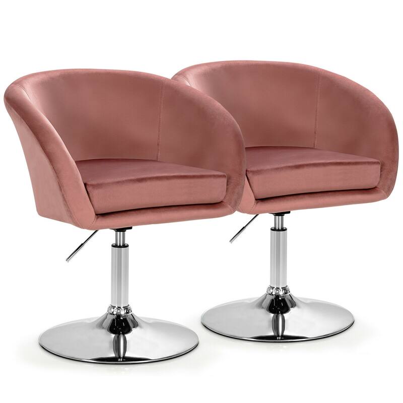 Gymax Set of 2 Modern Velvet Chair Height Adjustable Bar Stool Swivel - See Details - Adjustable - Pink