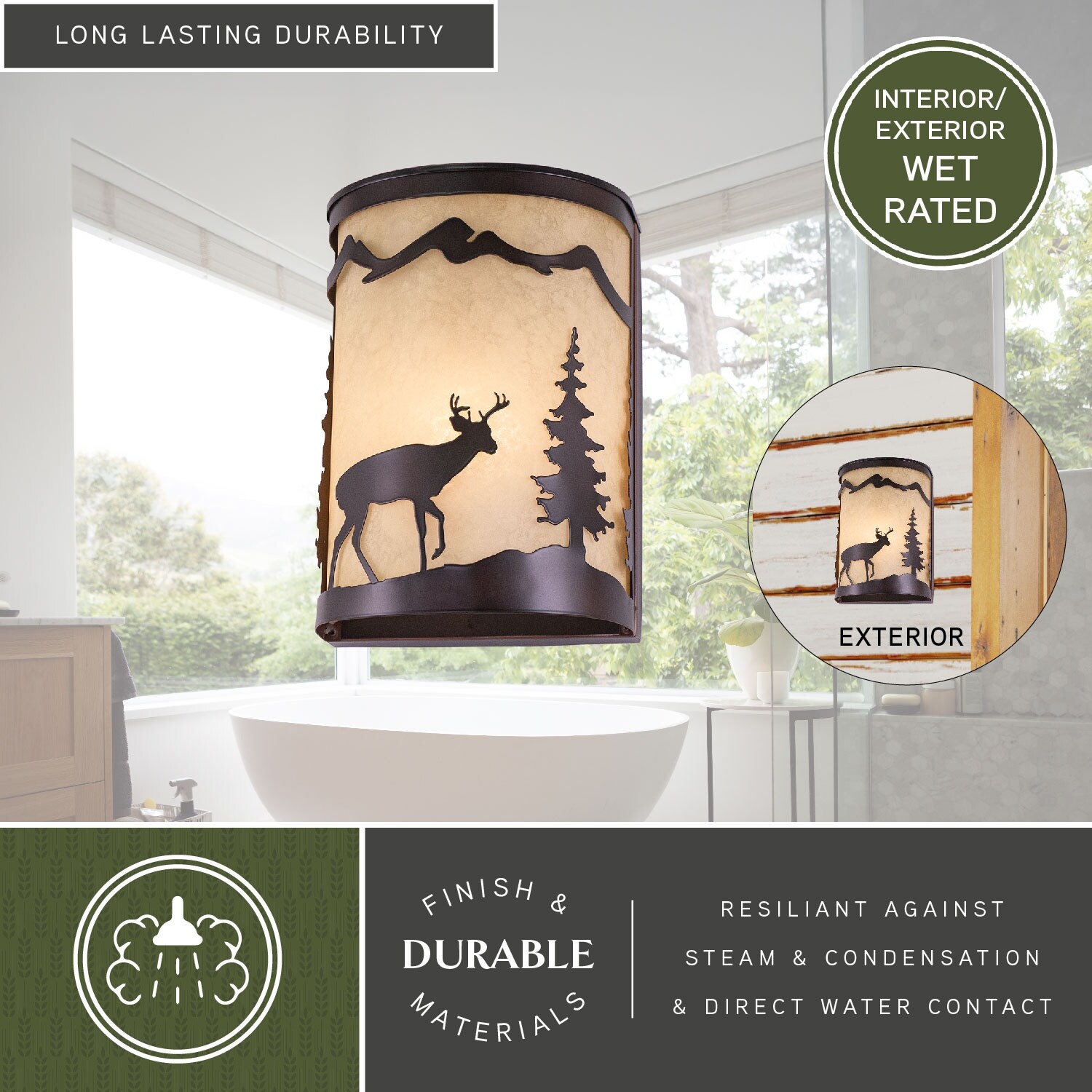 VAXCEL Bryce 1 Light Bronze Rustic Deer Tree Indoor Outdoor Flush