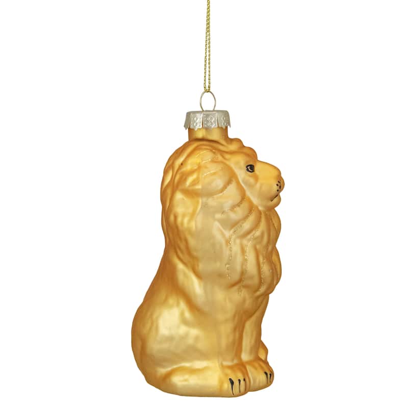 4.25" Yellow and Gold Glass Lion Christmas Ornament