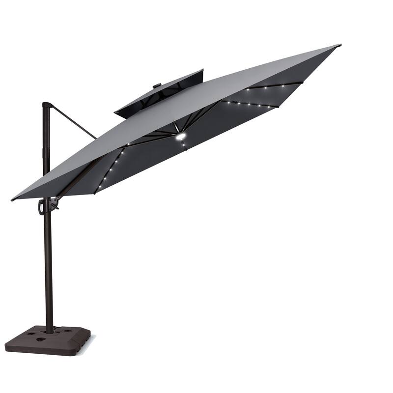 11 FT Aluminum Solar-Powered LED Light Patio Cantilever Umbrella with Base