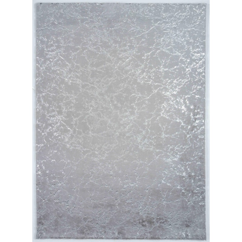 Chryso Collection Abstract Faux-Fur Rug with Foil - 5' X 7' - Grey/Silver Foil