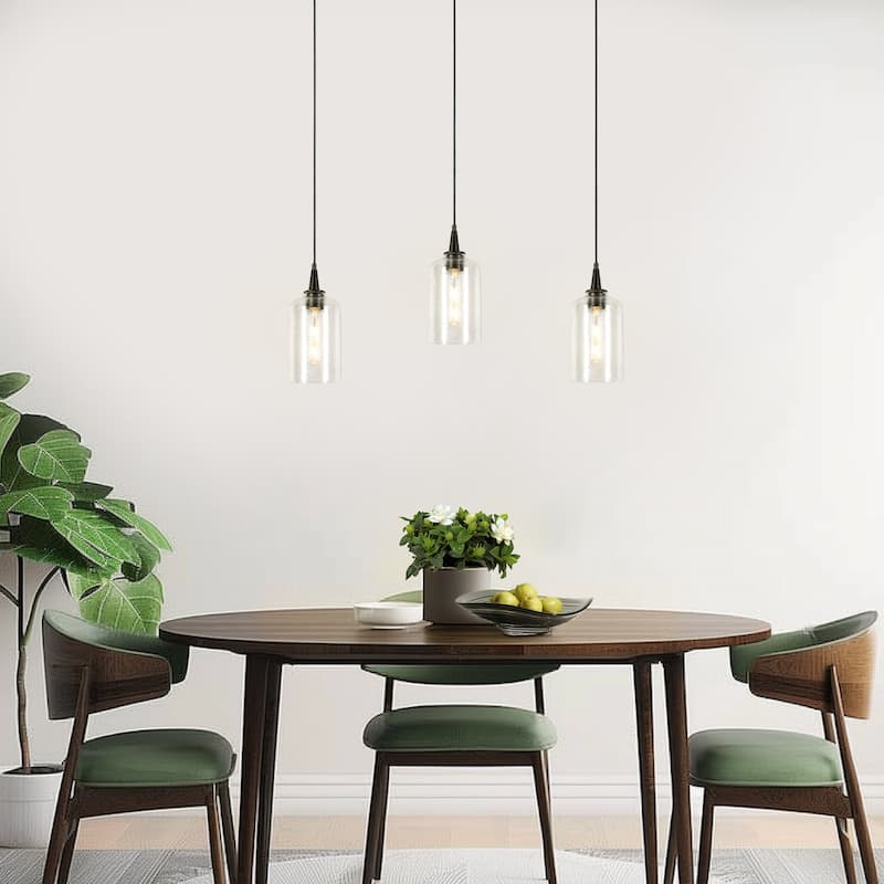 Modern Farmhouse 1-Light Black Pendant Hammered Glass Island Lights for Dining Room