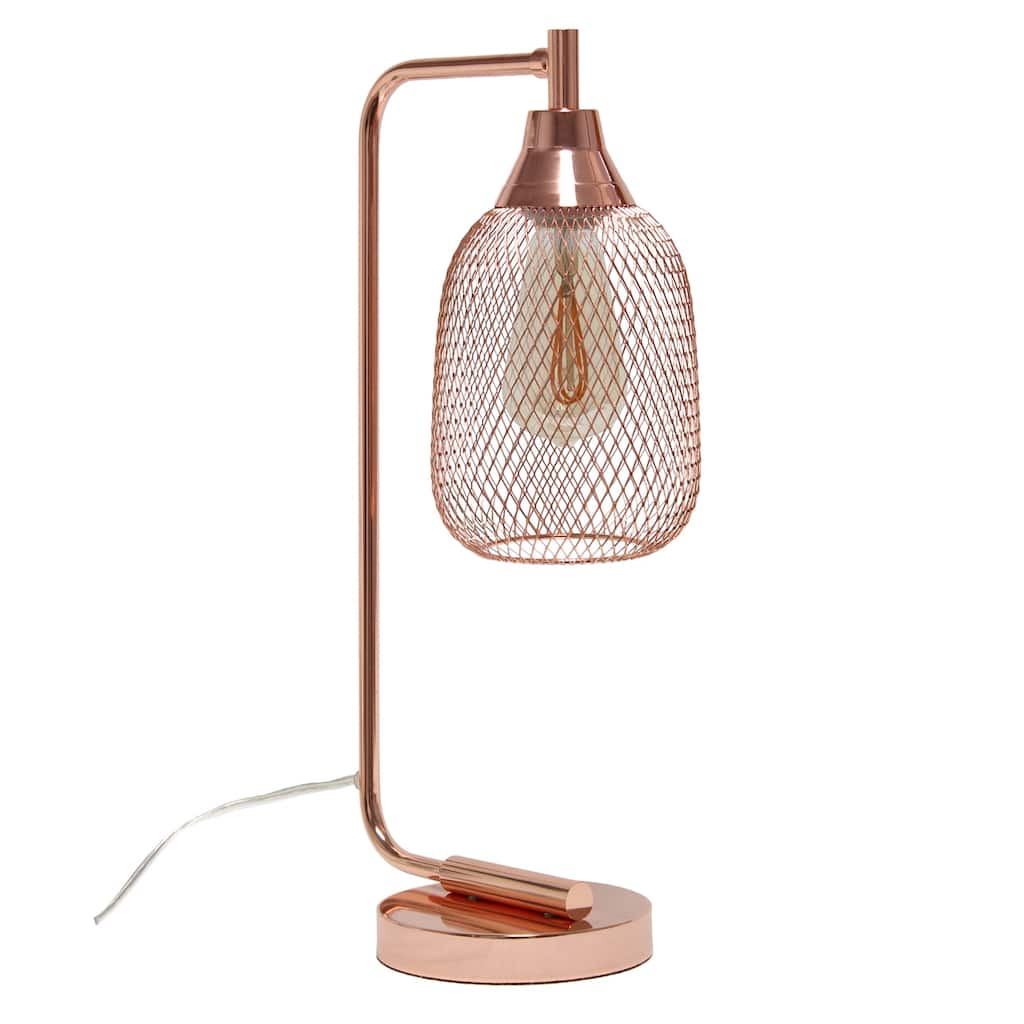19 in. Rose Gold Finish Table Lamp with Multicolored Shade, Desk Lamp for Writing and Computer Desks