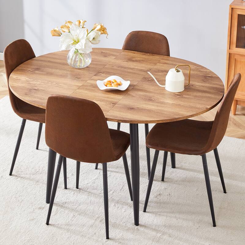 Extendable Round Dining Table with Metal Legs, Dining Table & Chairs Set with Side Chairs Coffee Chairs