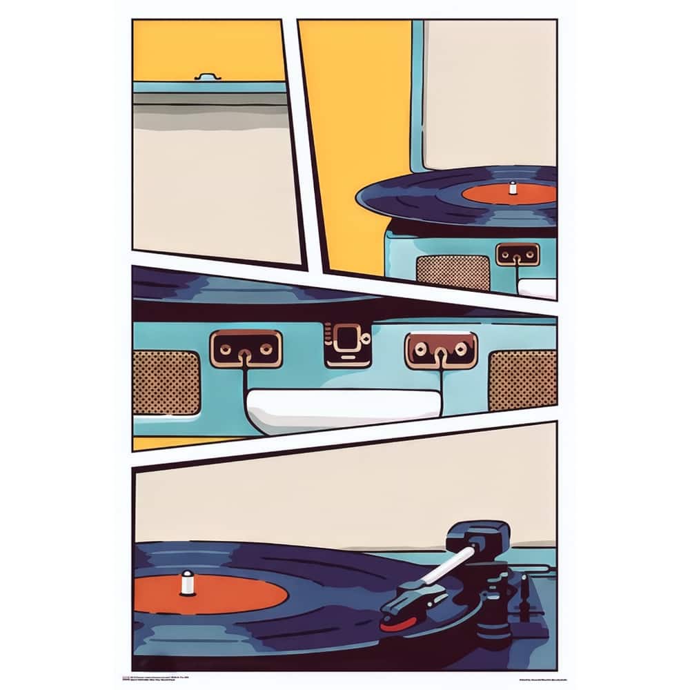 Blue Vinyl Record Player Art Poster - 24 x 36 Inch