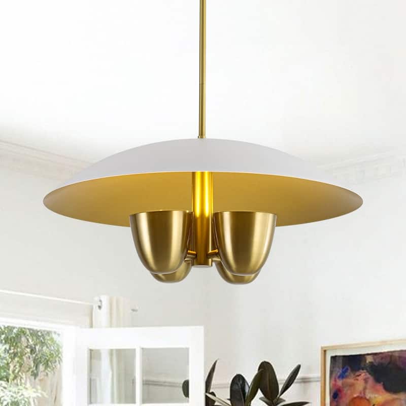 Mid-Century Modern 4-Light Flat Dome Pendant Chandelier