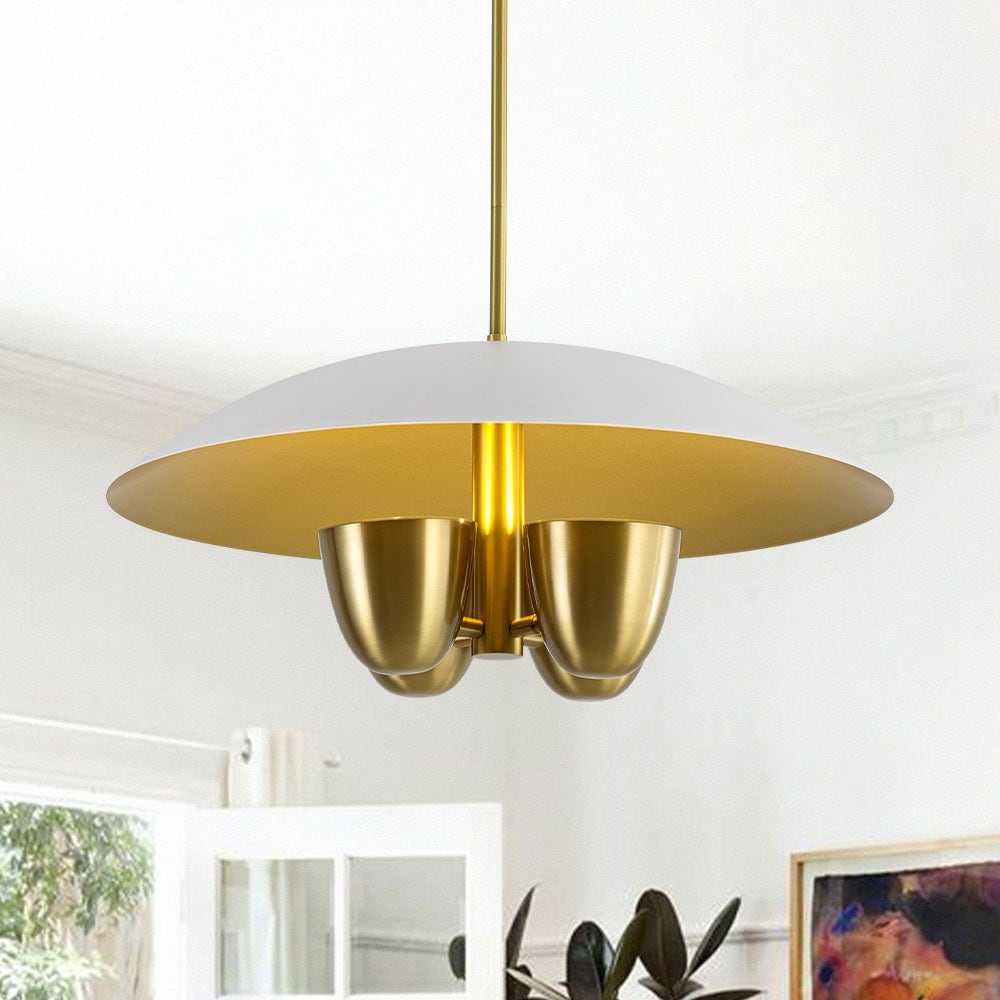 Mid-Century Modern 4-Light Flat Dome Pendant Chandelier