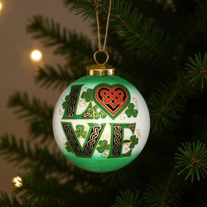 HomeRoots Love Irish Hand Painted Green White And Red Glass Ball Ornament - Glass - Green/White/Red