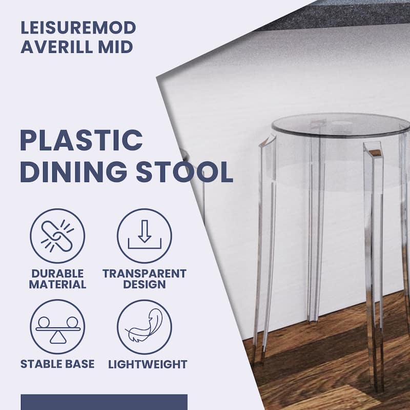 LeisureMod 18" High Backless Acrylic Counter Stool with Round Seat and Foot Rest for Home Dining Room and Kitchen - 18.1"