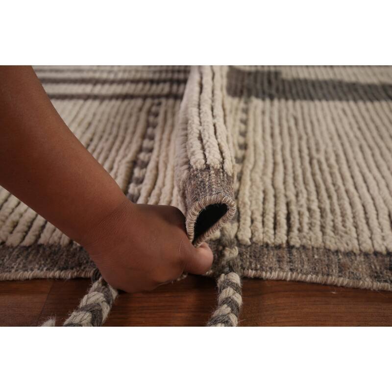 Striped Moroccan Oriental Area Rug Hand-Knotted Wool Carpet - 7'11"x 10'8"