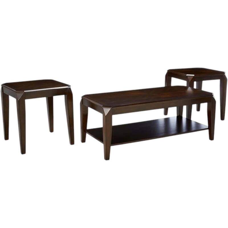 Dark Brown Solid Wood Coffee Table with Shelf for Living Room - 23” x 19” x 47”