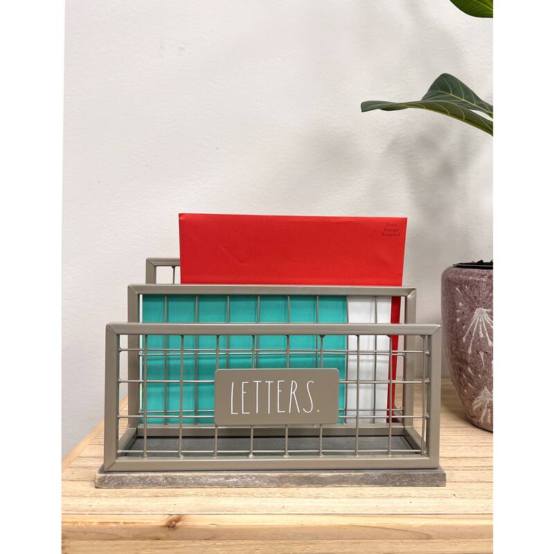 Rae Dunn Desktop Letter Holder/Sorter - TAUPE METAL - LETTERS